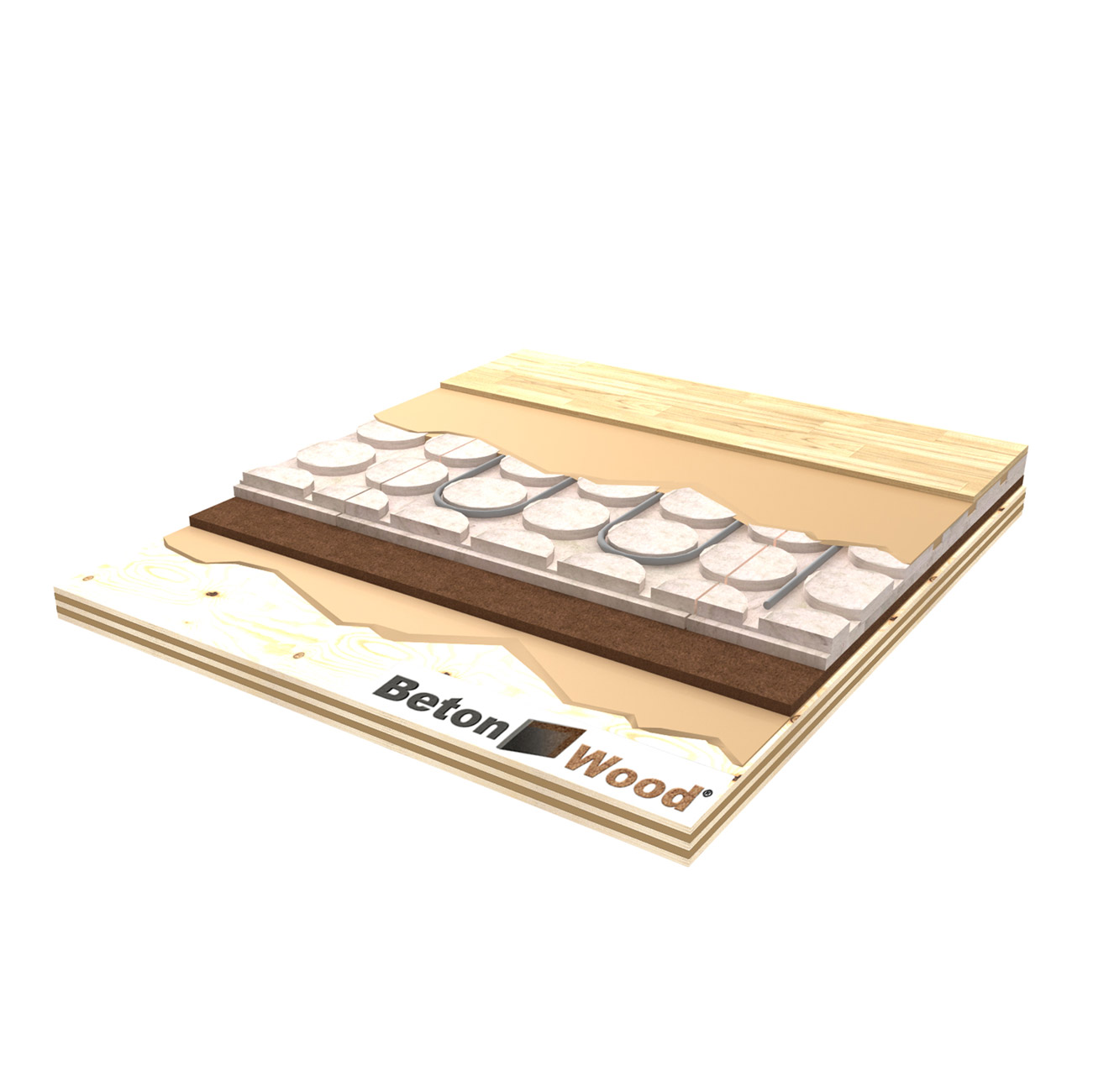 Massetto radiante in fibre di legno e cementolegno BetonRadiant su X-lam