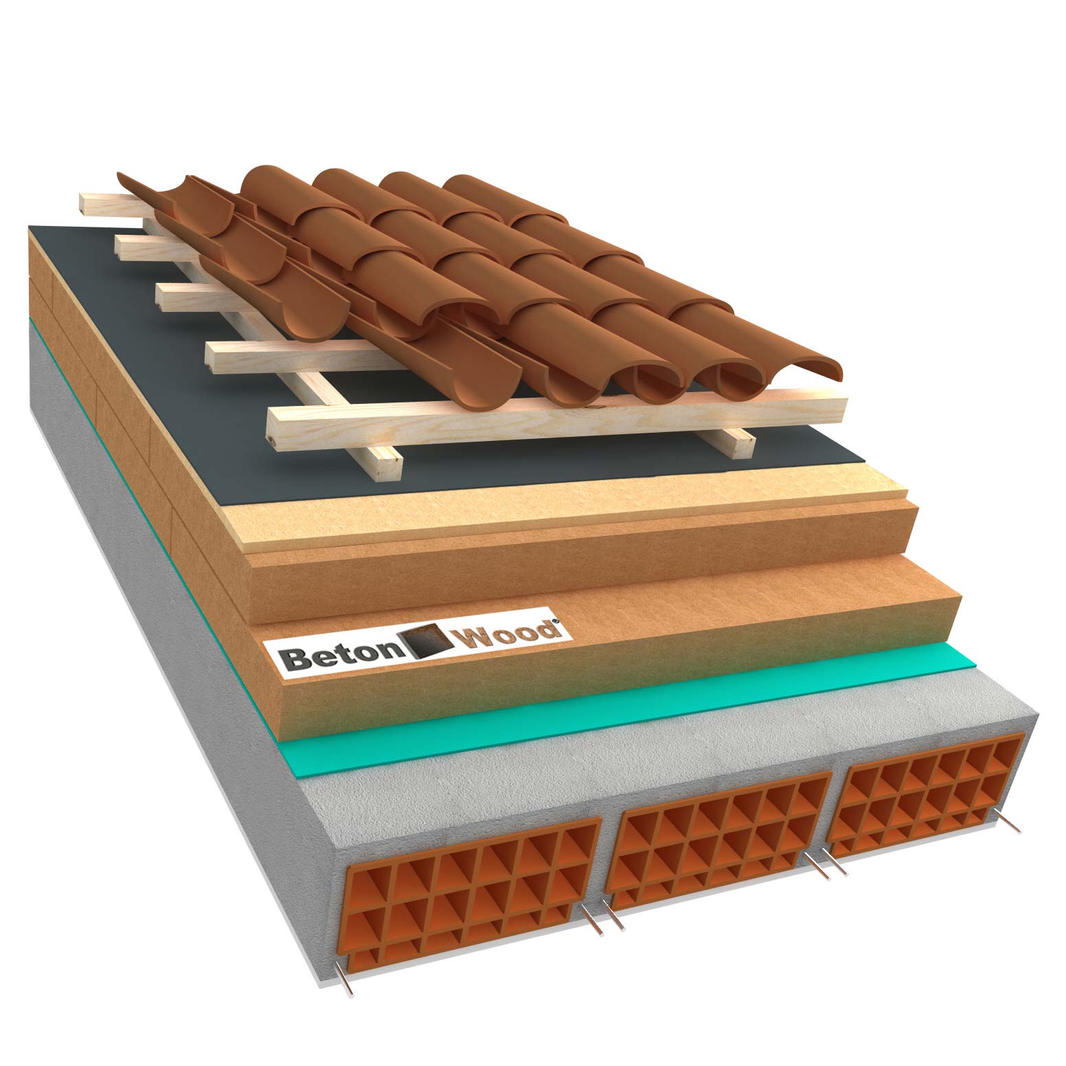 Tetto in fibre di legno Therm ed Isorel su calcestruzzo